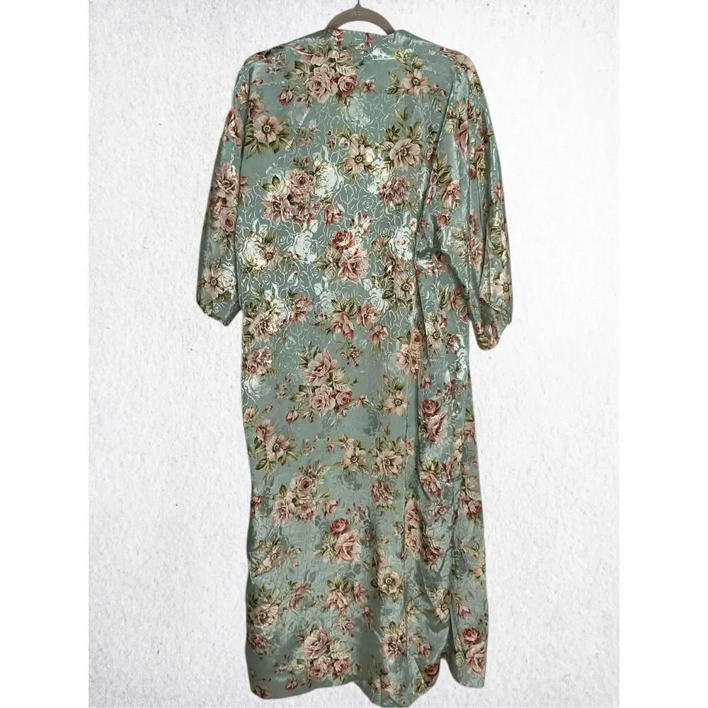 Vintage Expressions California Dynasty Robe Women Large Satin Lace Trim Peignoir